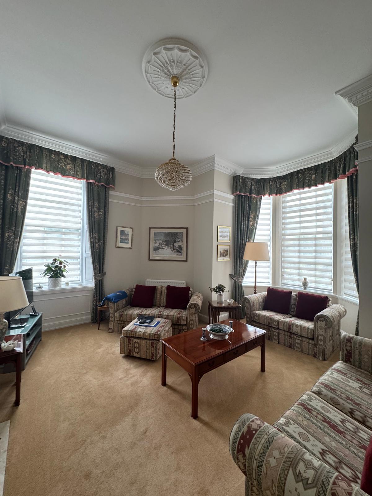 Freshly painted living room completed by KBL Decorators in Edinburgh